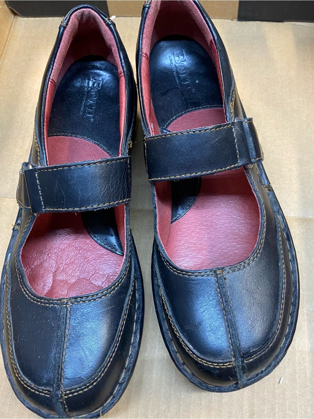 Born Black Leather Mary Jane Flats with Red Insoles 8